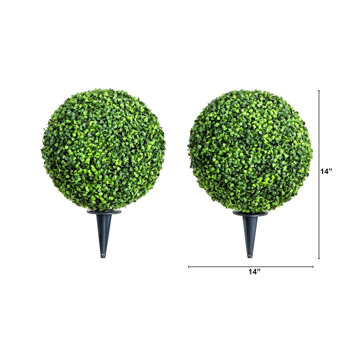 14” Artificial Boxwood Ball Topiary with Integrated Ground Stake UV Resistant - Set of 2-Plant-Parc Decor