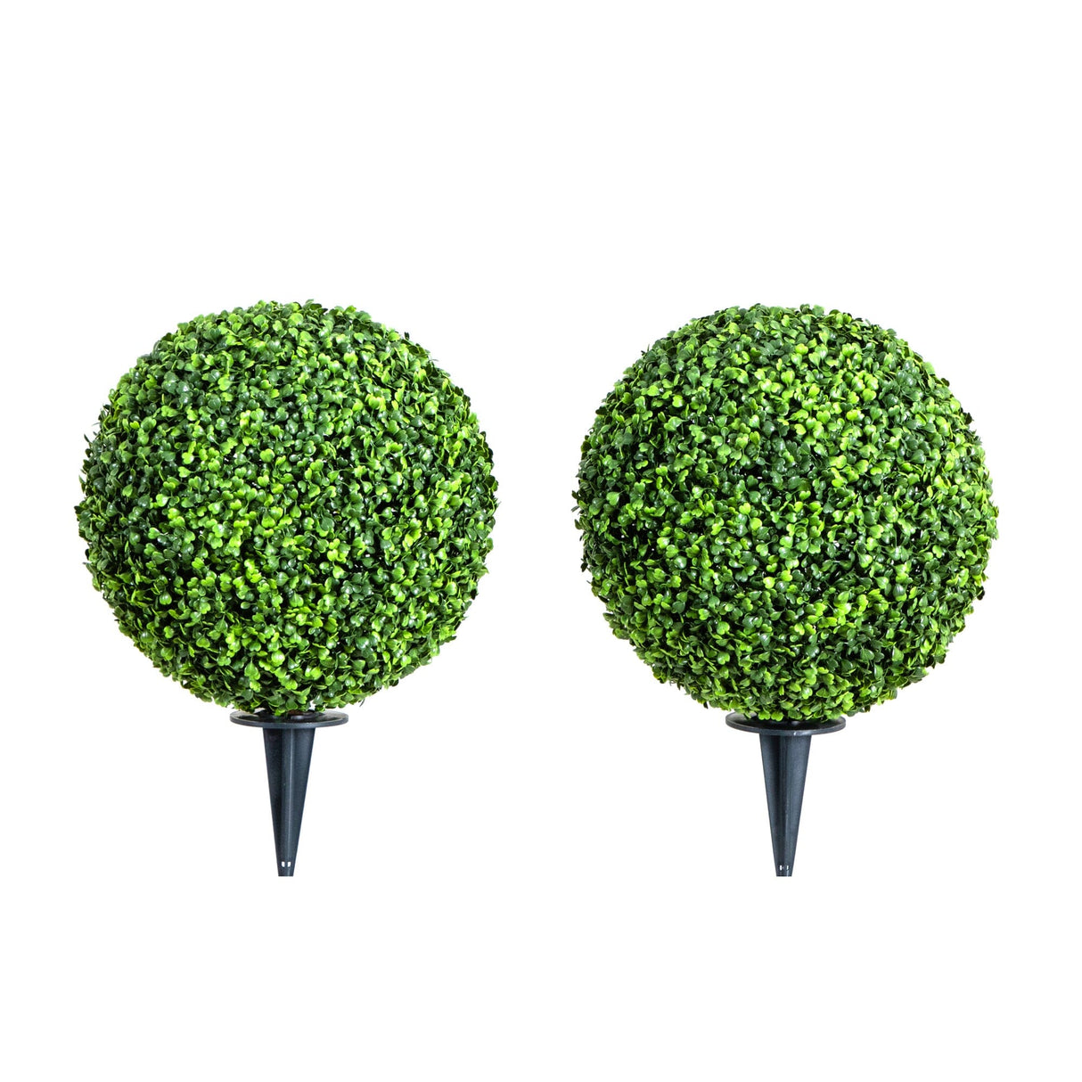 14” Artificial Boxwood Ball Topiary with Integrated Ground Stake UV Resistant - Set of 2-Plant-Parc Decor
