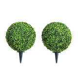 14” Artificial Boxwood Ball Topiary with Integrated Ground Stake UV Resistant - Set of 2-Plant-Parc Decor