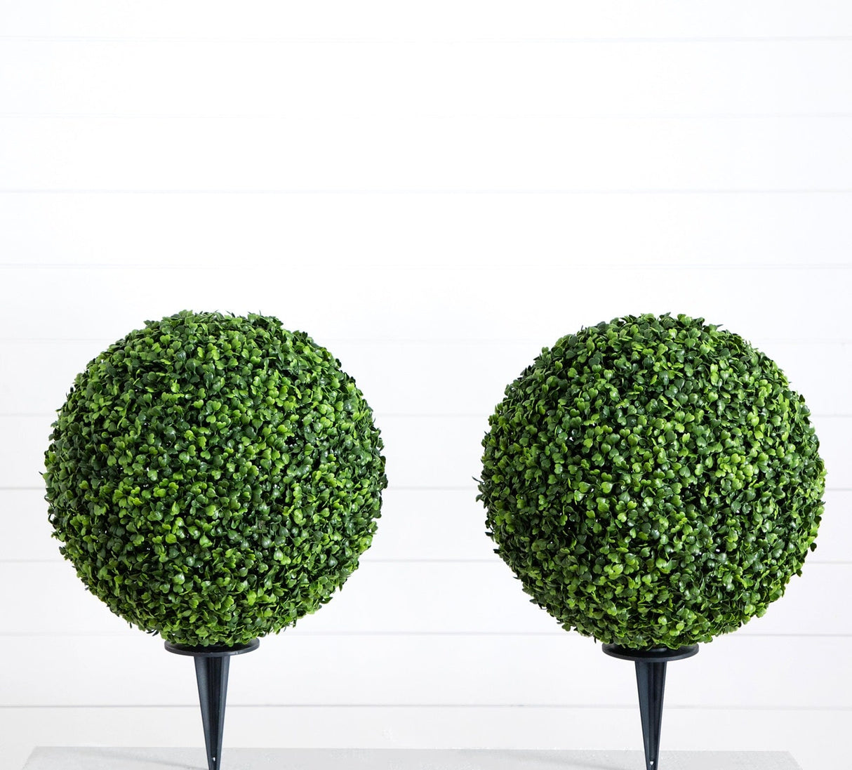 14” Artificial Boxwood Ball Topiary with Integrated Ground Stake UV Resistant - Set of 2-Plant-Parc Decor