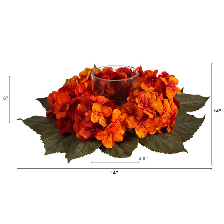 14” Autumn Hydrangea Artificial Candelabrum Arrangement-Candelabrum-Parc Decor