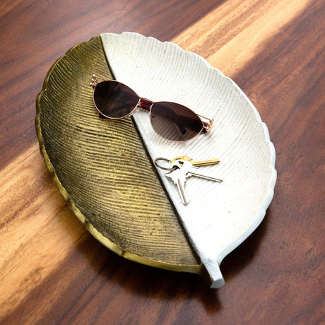 14" Gold and White Leaf Decorative Accent-Accessory-Parc Decor