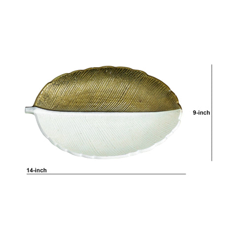 14" Gold and White Leaf Decorative Accent-Accessory-Parc Decor