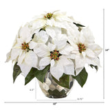 14” Poinsettia Artificial Arrangement in Designer Silver Bowl-Arrangement-Parc Decor