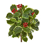 14” Variegated Holly Leaf Bush Artificial Plant (Set of 12) (Real Touch)-Arrangement-Parc Decor