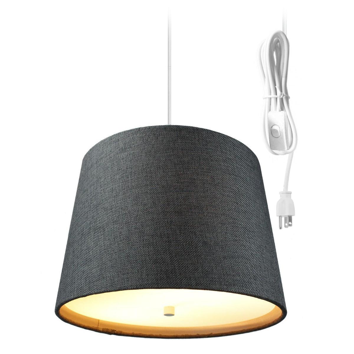 14"W 2 Light Swag Plug-In Pendant Granite Gray Burlap with Diffuser White Cord