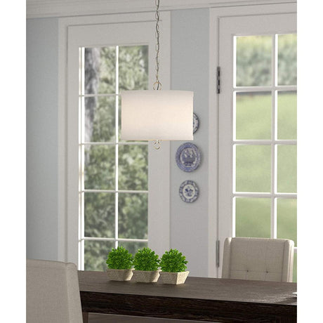 14"W Light Pendant Brushed Nickel Finish with Oatmeal Linen Shade