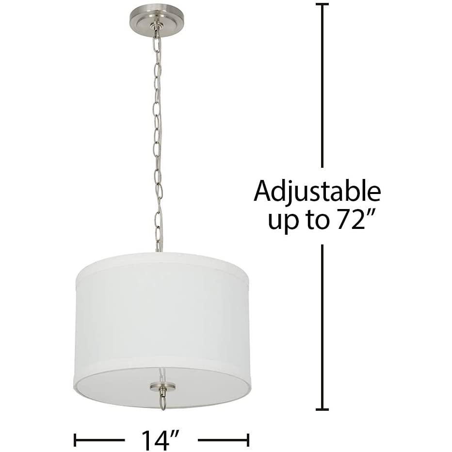 14"W Light Pendant Brushed Nickel Finish with Oatmeal Linen Shade