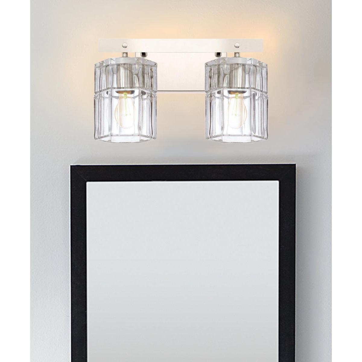 14"W Sloane 2-Light Vanity Polished Nickel with Clear Grooved Glass