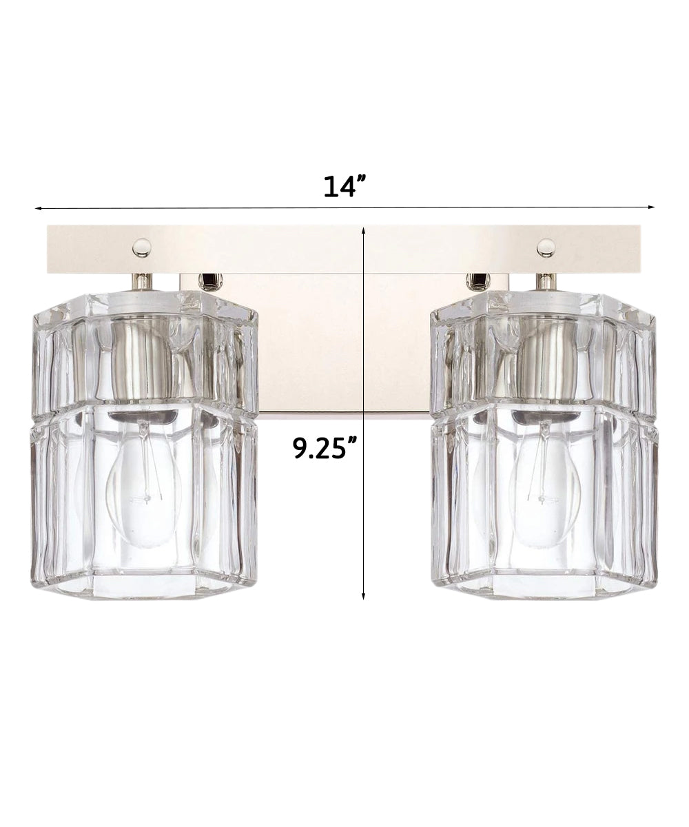 14"W Sloane 2-Light Vanity Polished Nickel with Clear Grooved Glass-Bath Light-Parc Decor