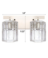 14"W Sloane 2-Light Vanity Polished Nickel with Clear Grooved Glass-Bath Light-Parc Decor