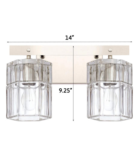 14"W Sloane 2-Light Vanity Polished Nickel with Clear Grooved Glass-Bath Light-Parc Decor