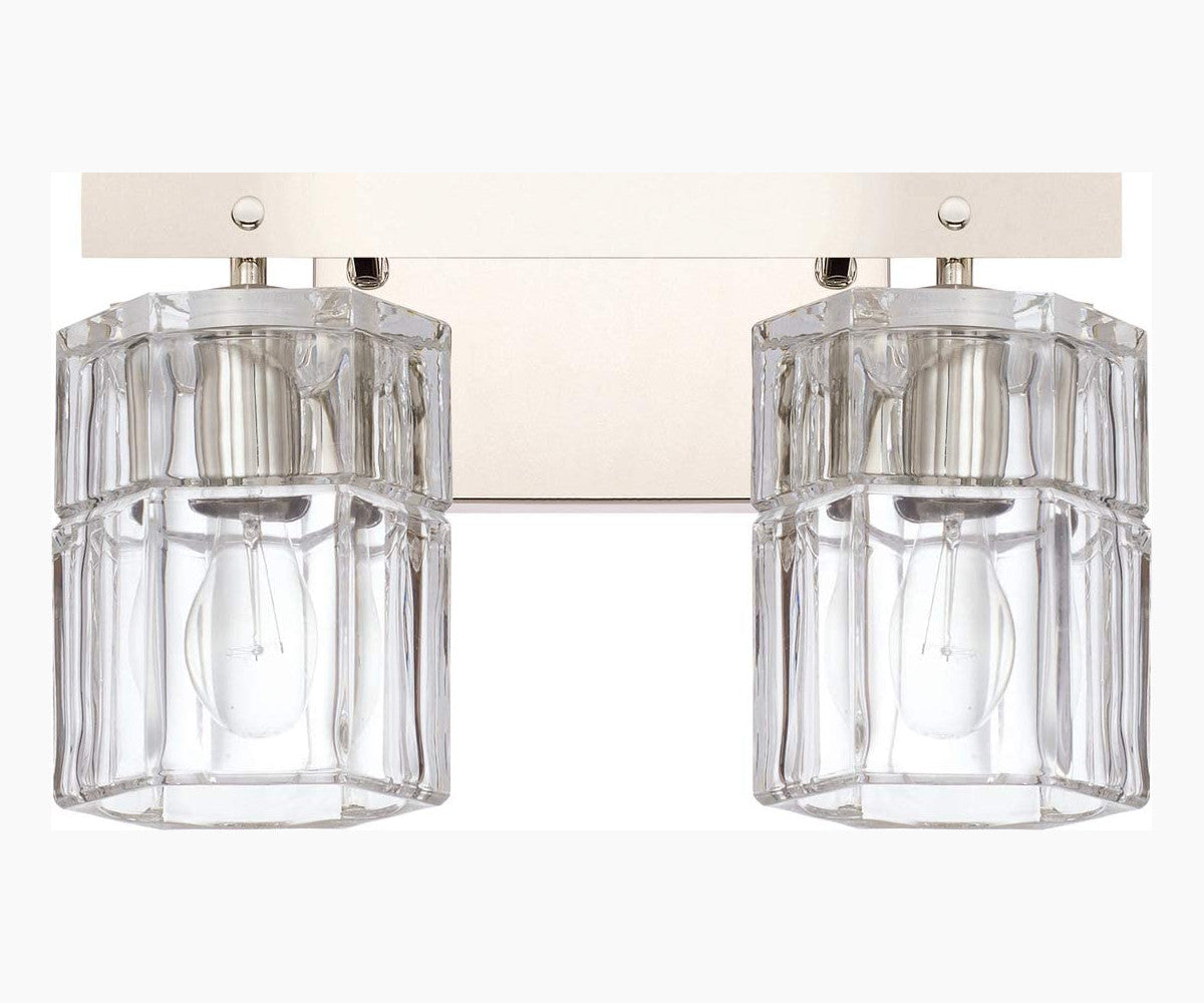 14"W Sloane 2-Light Vanity Polished Nickel with Clear Grooved Glass-Bath Light-Parc Decor