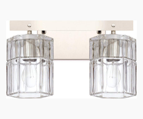 14"W Sloane 2-Light Vanity Polished Nickel with Clear Grooved Glass-Bath Light-Parc Decor