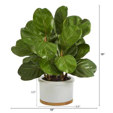 15” Fiddle Leaf Artificial Tree in White Planter-Parc Decor