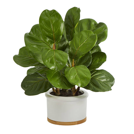 15” Fiddle Leaf Artificial Tree in White Planter-Parc Decor