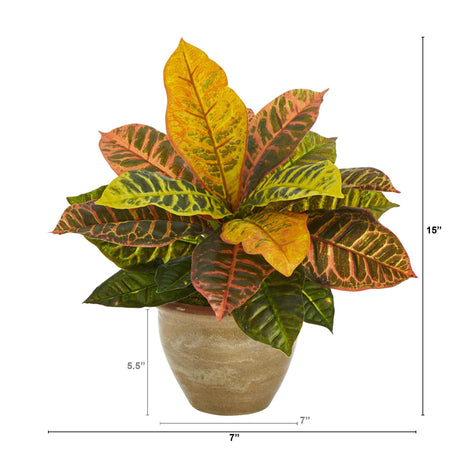 15” Garden Croton Artificial Plant in Ceramic Planter (Real Touch)-Parc Decor