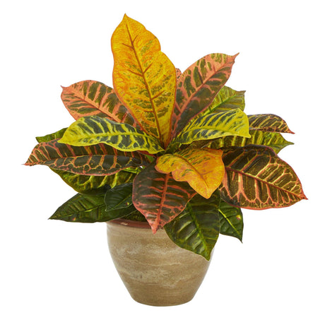 15” Garden Croton Artificial Plant in Ceramic Planter (Real Touch)-Parc Decor