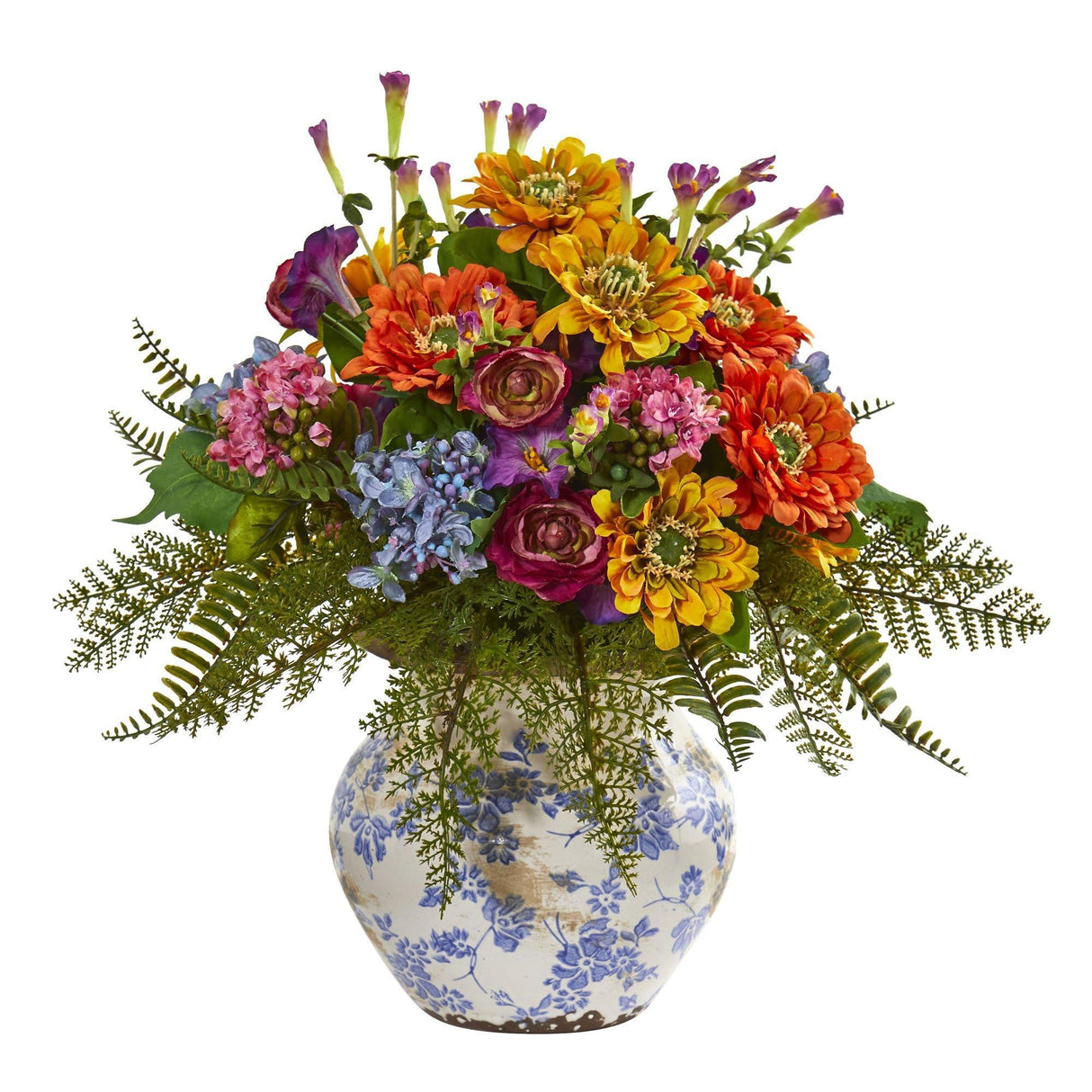 15” Mixed Floral Artificial Arrangement in Floral Vase-Parc Decor