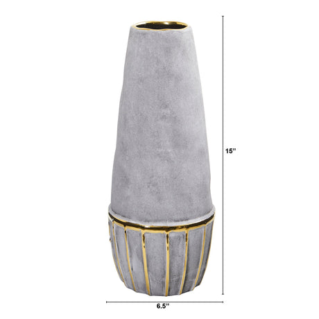 15” Regal Stone Decorative Vase with Gold Accents-Parc Decor
