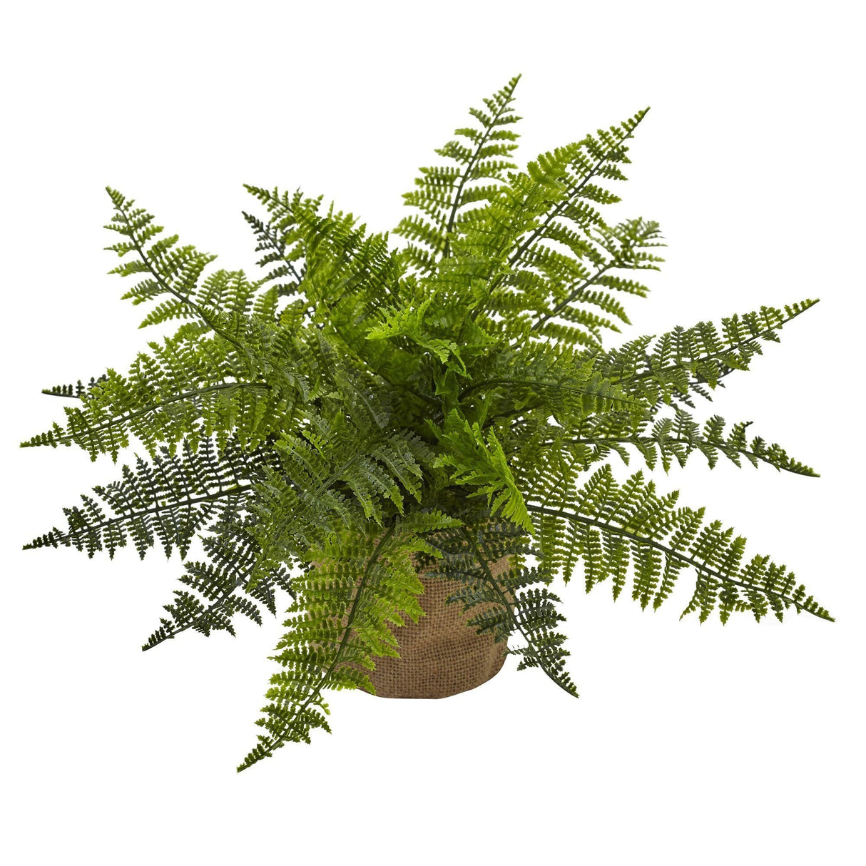 15” Ruffle Fern Bush w/Burlap Base (Set of 2)-Parc Decor