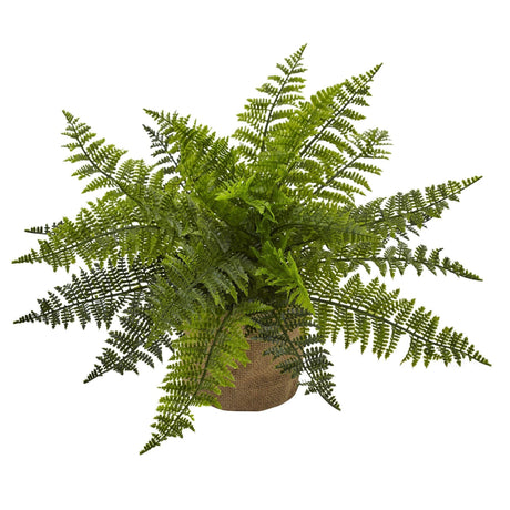15” Ruffle Fern Bush w/Burlap Base (Set of 2)-Parc Decor