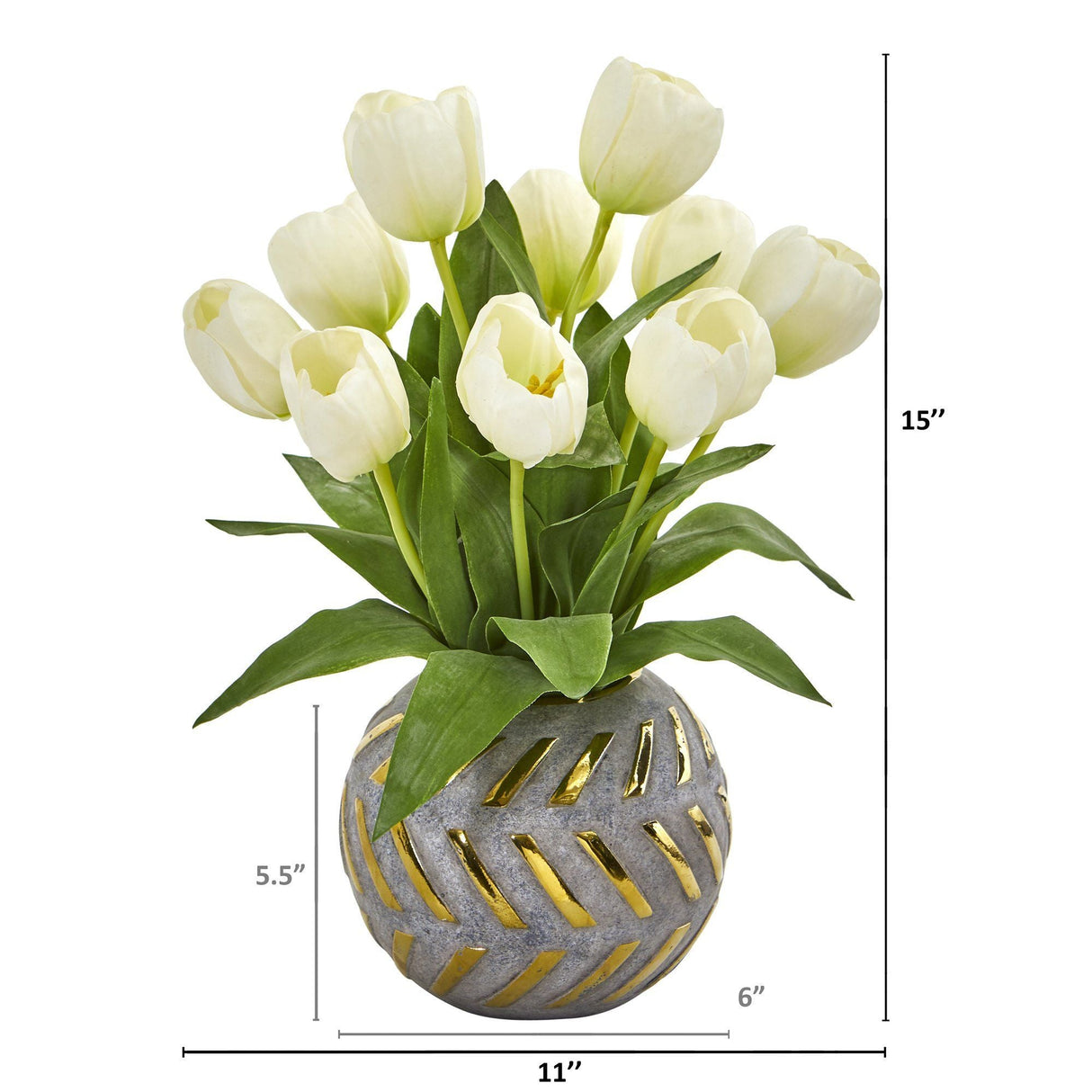 15” Tulip Artificial Arrangement in Decorative Vase-Parc Decor