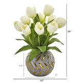 15” Tulip Artificial Arrangement in Decorative Vase-Parc Decor