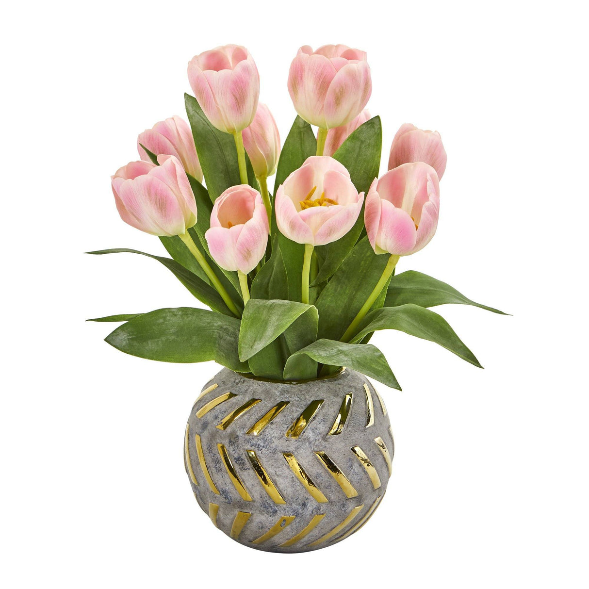 15” Tulip Artificial Arrangement in Decorative Vase-Parc Decor