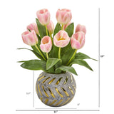 15” Tulip Artificial Arrangement in Decorative Vase-Parc Decor