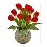 15” Tulip Artificial Arrangement in Decorative Vase-Parc Decor