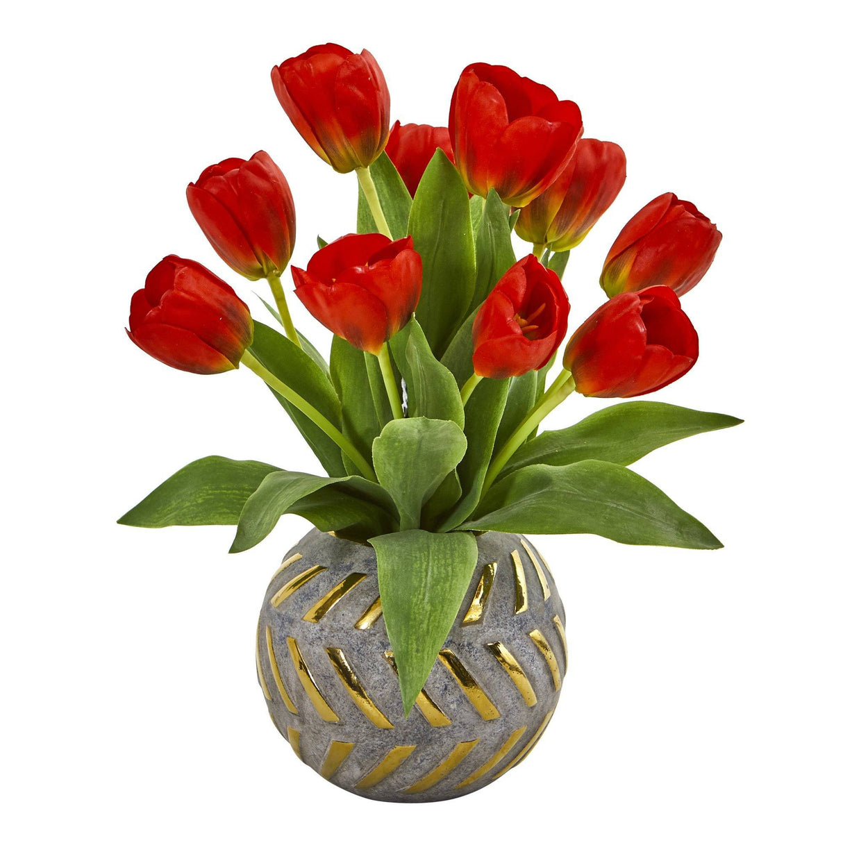 15” Tulip Artificial Arrangement in Decorative Vase-Parc Decor