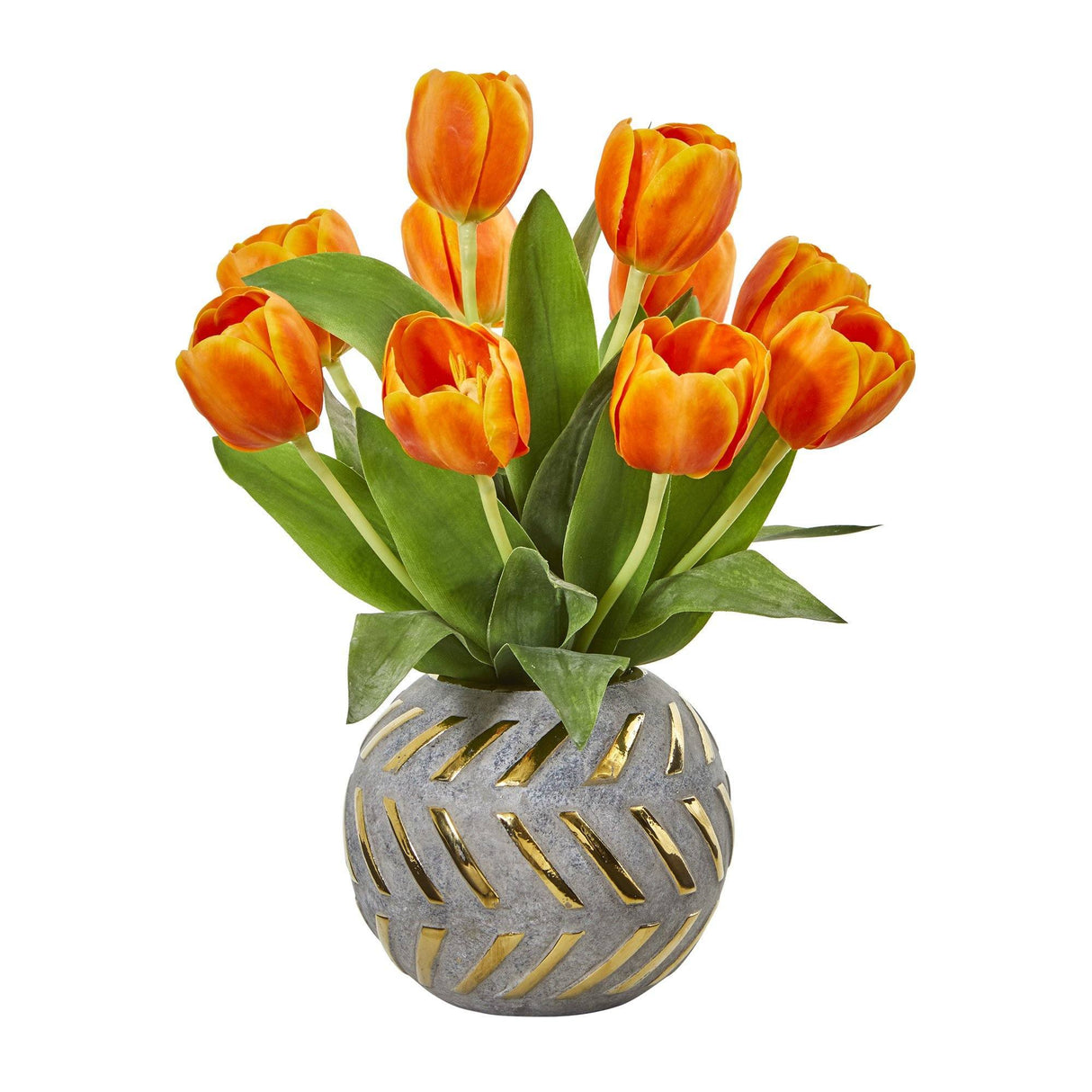 15” Tulip Artificial Arrangement in Decorative Vase-Parc Decor