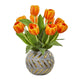 15” Tulip Artificial Arrangement in Decorative Vase-Parc Decor