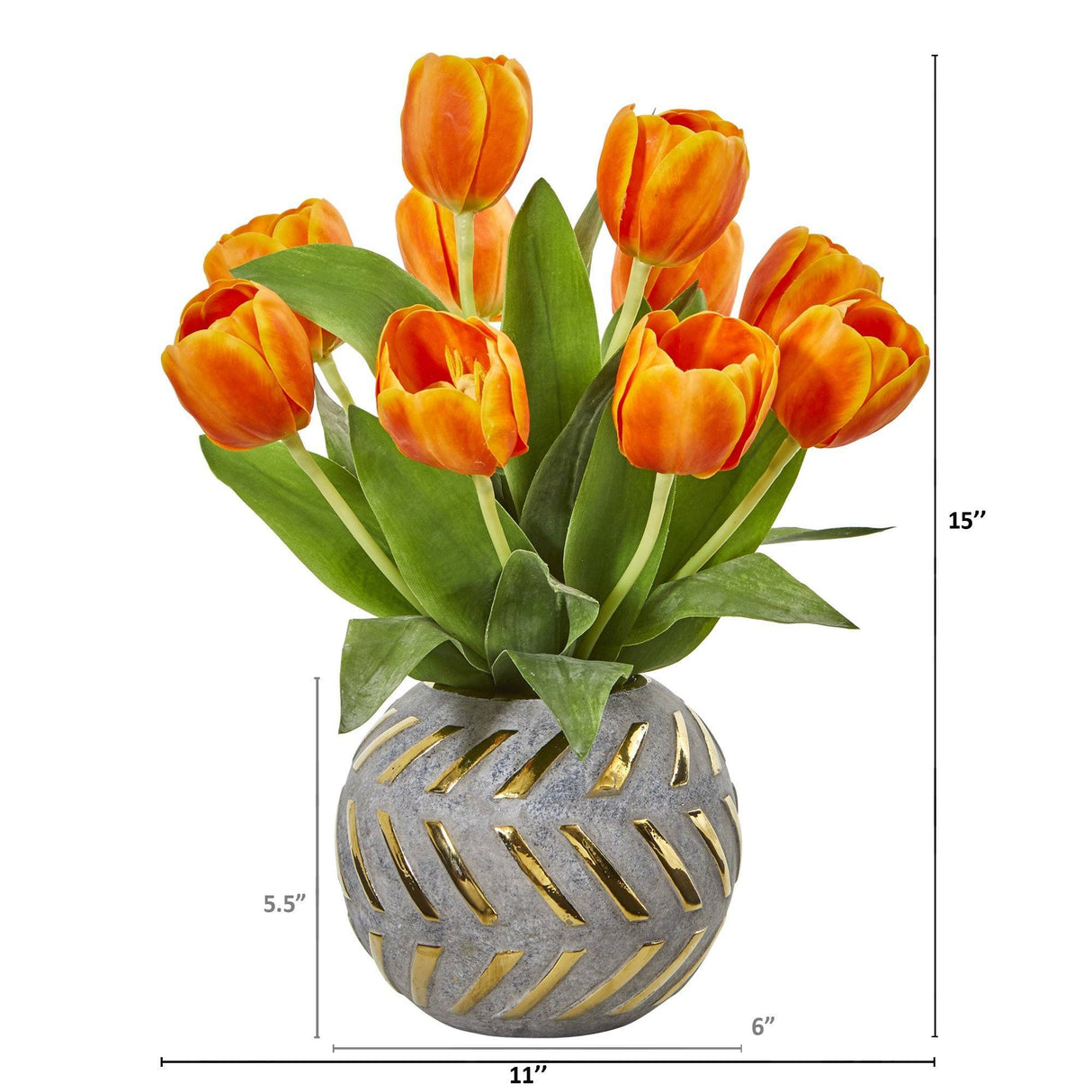 15” Tulip Artificial Arrangement in Decorative Vase-Parc Decor