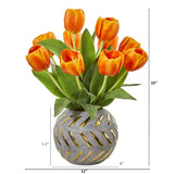 15” Tulip Artificial Arrangement in Decorative Vase-Parc Decor