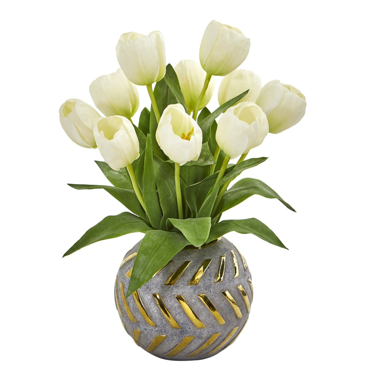 15” Tulip Artificial Arrangement in Decorative Vase-Parc Decor