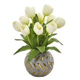 15” Tulip Artificial Arrangement in Decorative Vase-Parc Decor