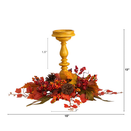 15” Harvest Fall Artificial Candelabrum Arrangement-Candelabrum-Parc Decor