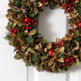 15” Holiday Artificial Wreath with Pine Cones and Ornaments-Wreath-Parc Decor
