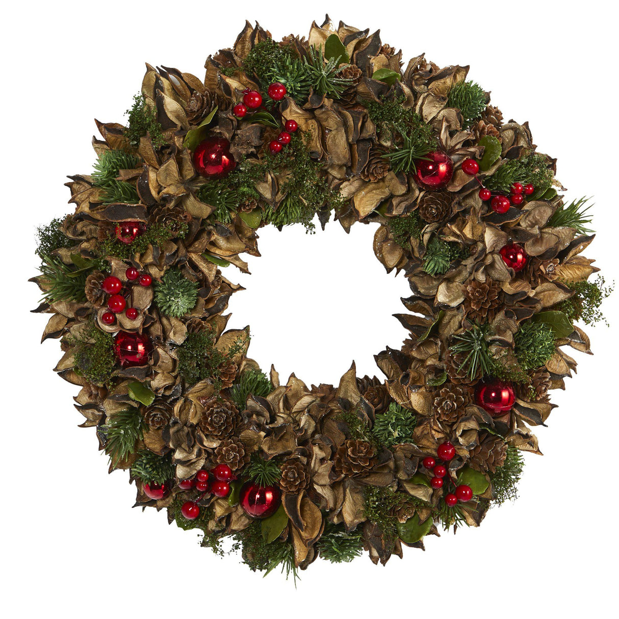 15” Holiday Artificial Wreath with Pine Cones and Ornaments-Wreath-Parc Decor