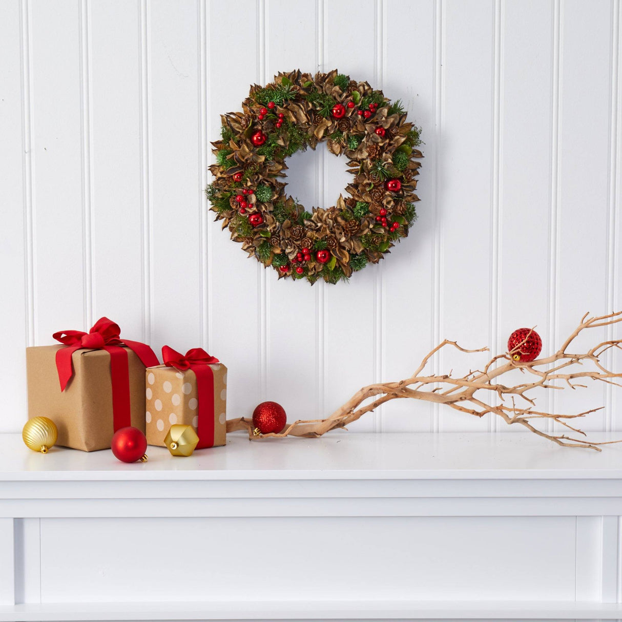 15” Holiday Artificial Wreath with Pine Cones and Ornaments-Wreath-Parc Decor