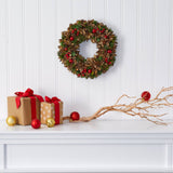 15” Holiday Artificial Wreath with Pine Cones and Ornaments-Wreath-Parc Decor
