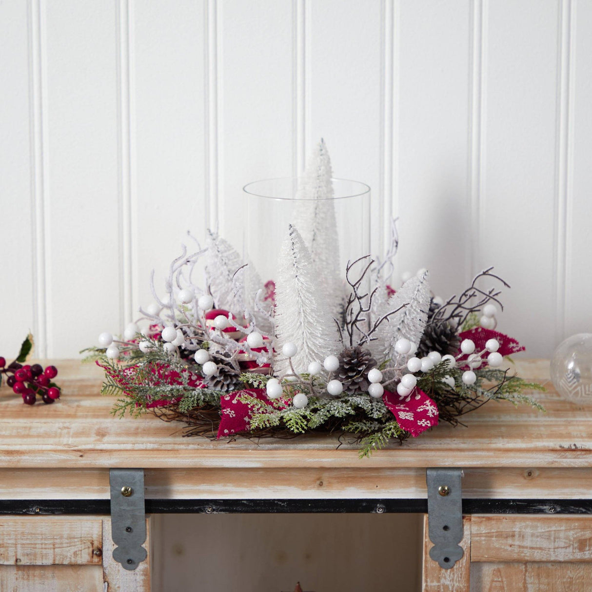 15” Holiday Lighted Forest Candle Holder Table Christmas Artificial Arrangement-Arrangement-Parc Decor