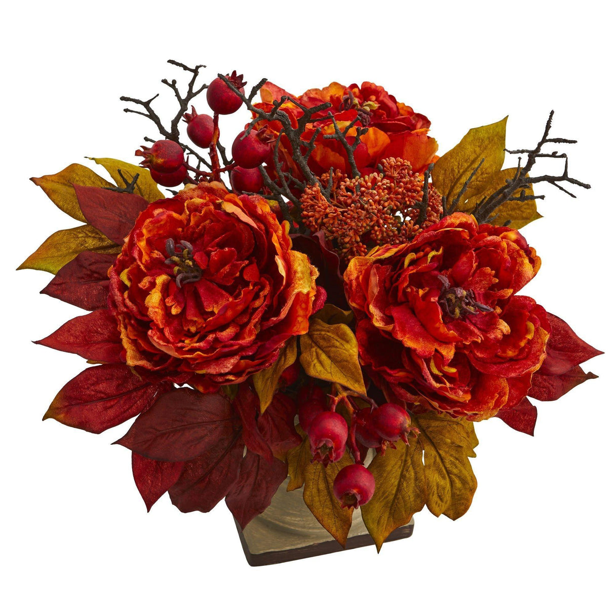 15” Peony and Sedum Artificial Arrangement-Arrangement-Parc Decor