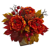 15” Peony and Sedum Artificial Arrangement-Arrangement-Parc Decor