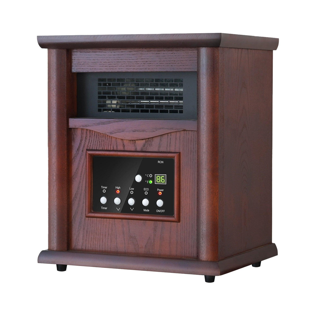 1500-Watt Electric Cabinet 4 Quartz Infrared Heater Wood with LED Digital Screen, Remote Control and Timer-Parc Decor