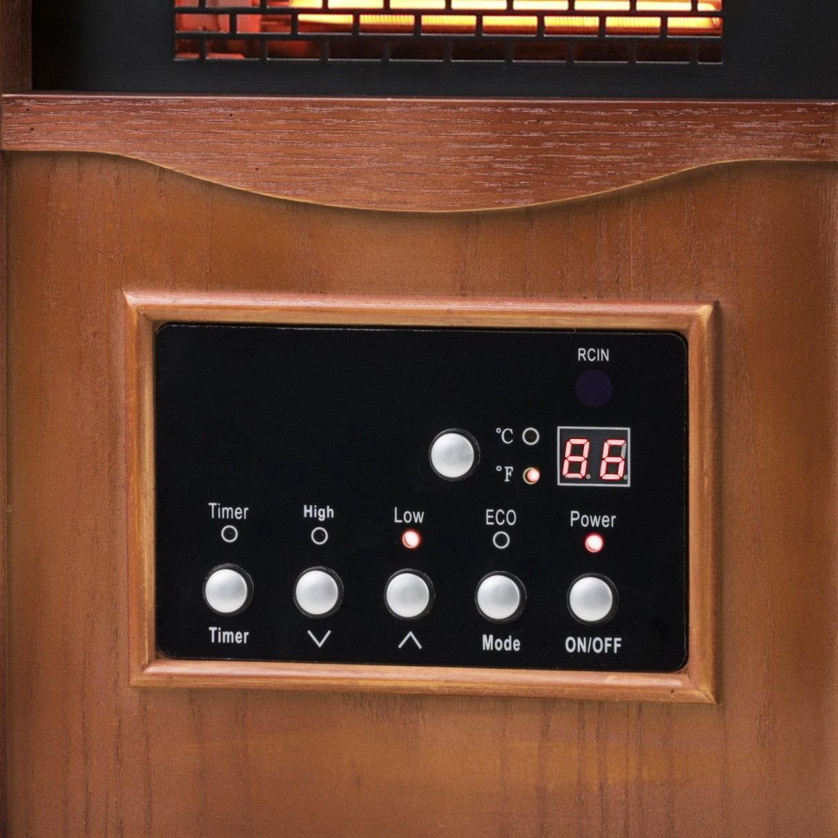 1500-Watt Electric Cabinet 4 Quartz Infrared Heater Wood with LED Digital Screen, Remote Control and Timer-Parc Decor