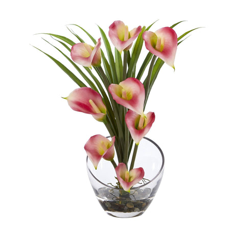 15.5” Calla Lily and Grass Artificial Arrangement in Vase-Parc Decor