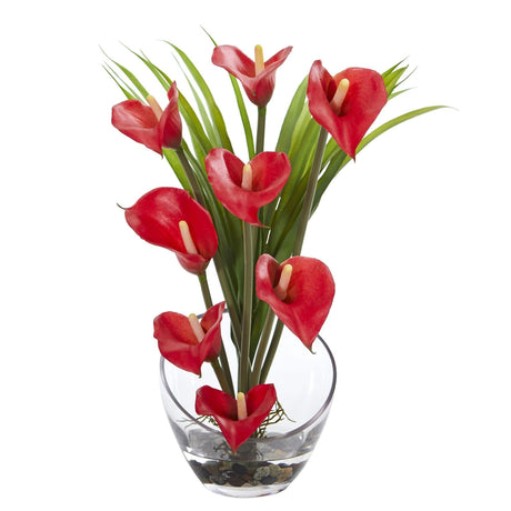 15.5” Calla Lily and Grass Artificial Arrangement in Vase-Parc Decor